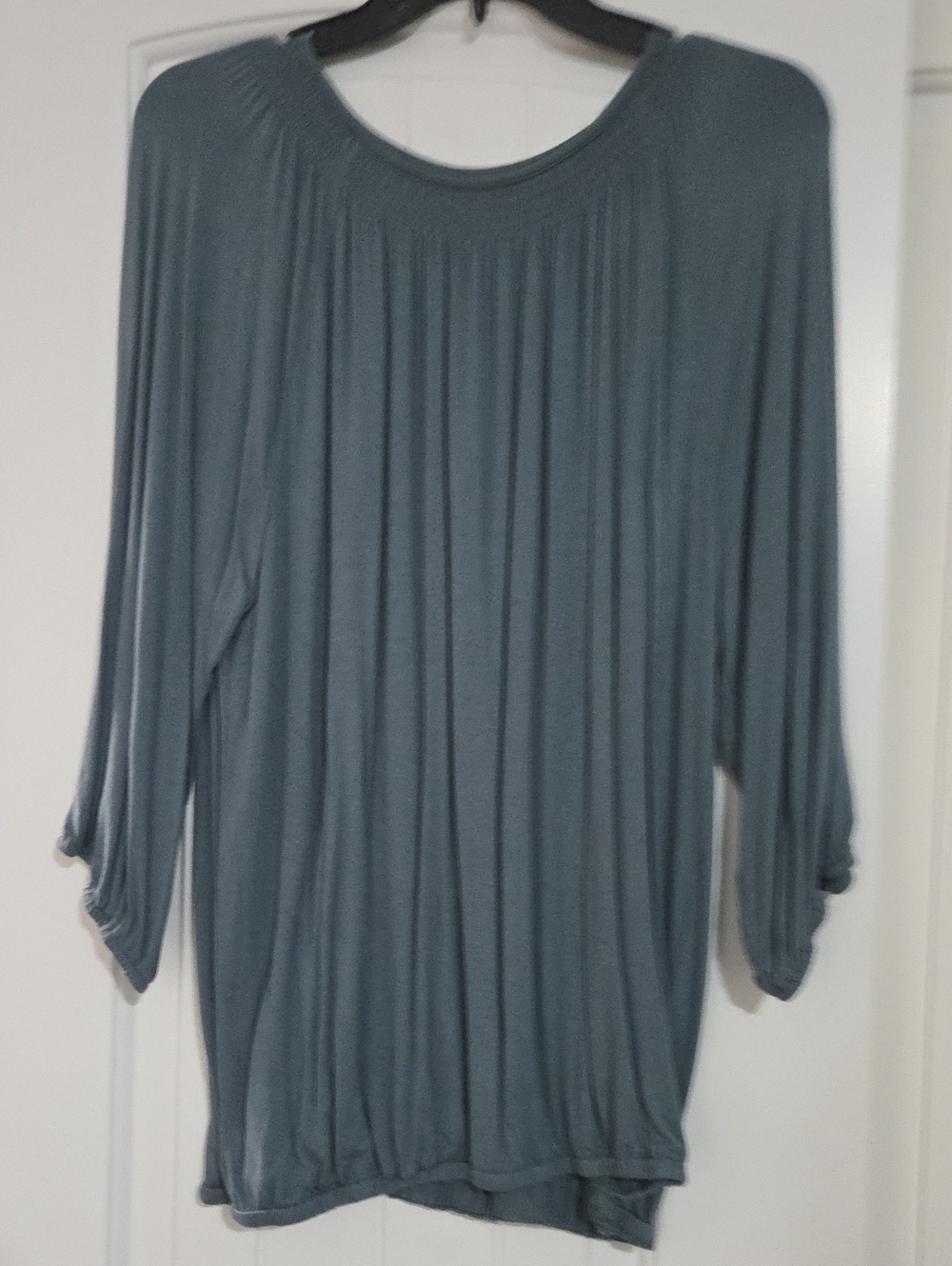 Relaxed Slate Blue Gathered Dolman Sleeve Women's Top